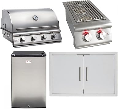 Blaze Prelude LBM 4-Piece 32-Inch Natural Gas Outdoor Kitchen Package w/Double Side Burner & Refrigerator - BLZ-4LBM126-NG-4PC-SC