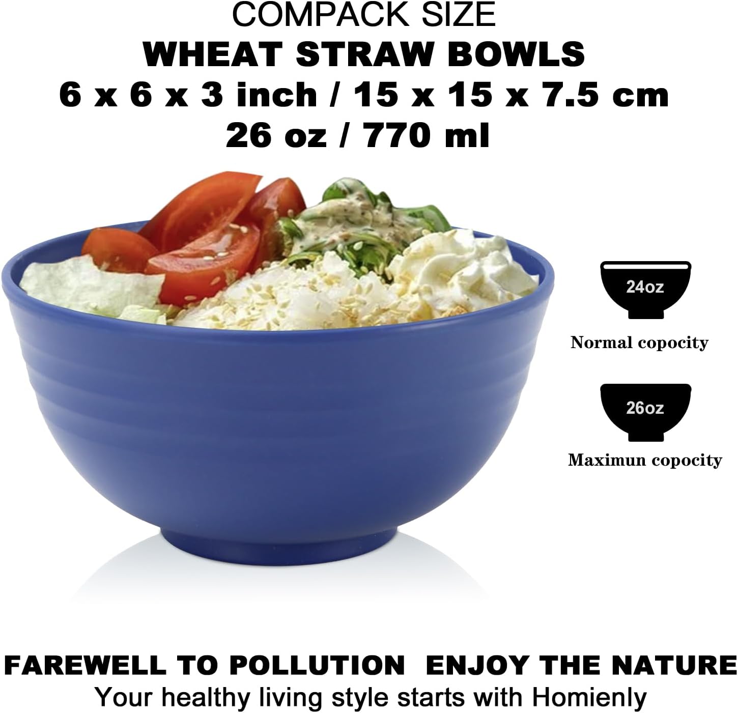 Homienly 10 inch Dinner Plates & 12 OZ Wheat Straw Cups & 26 OZ Salad Bowls-22 PCS Dinnerware Set Service for 6 Lightweight Plates and Bowls Set(Ocean Series)