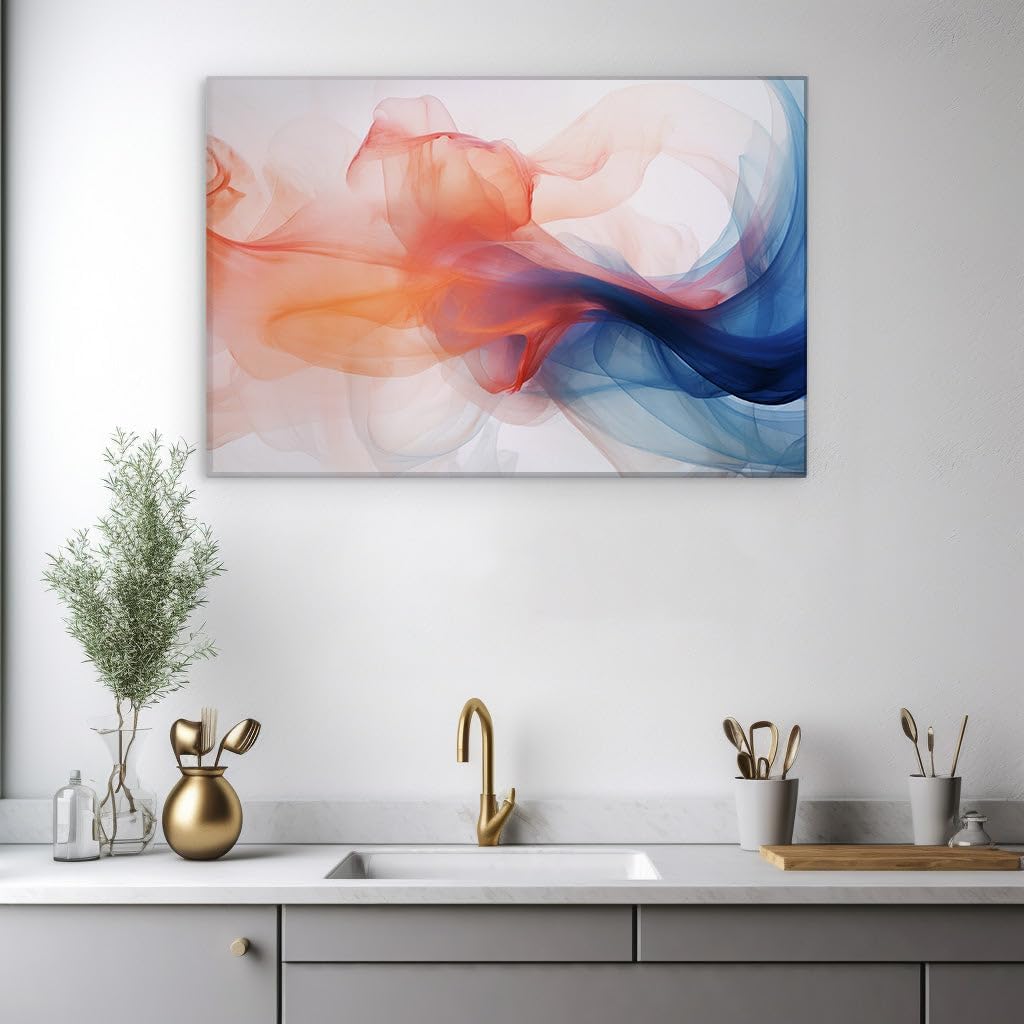 Canvas for Living room. Blending Hues and Organic Patterns: A Dance of Red, Orange, and Blue in Abstract Art, 27 x 18 inch Canvas Wall Art - Ready to Hang - 69x46 cm (27x18 inch)