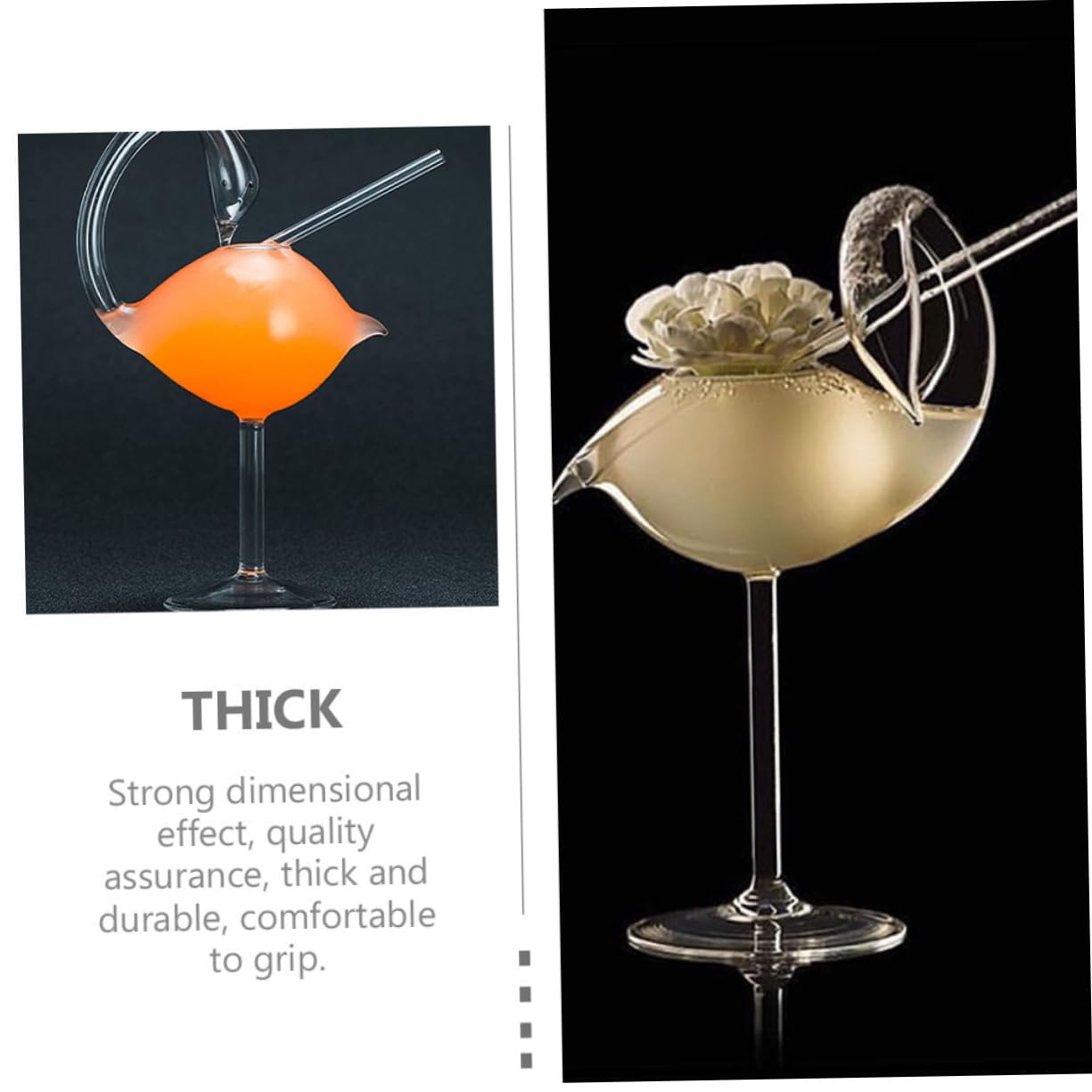 Cabilock 2Pcs Swan Shaped Cocktail Glass Transparent Goblet Drinkware for Home Bar Martini Glasses for Beer Juice and Decorative Use