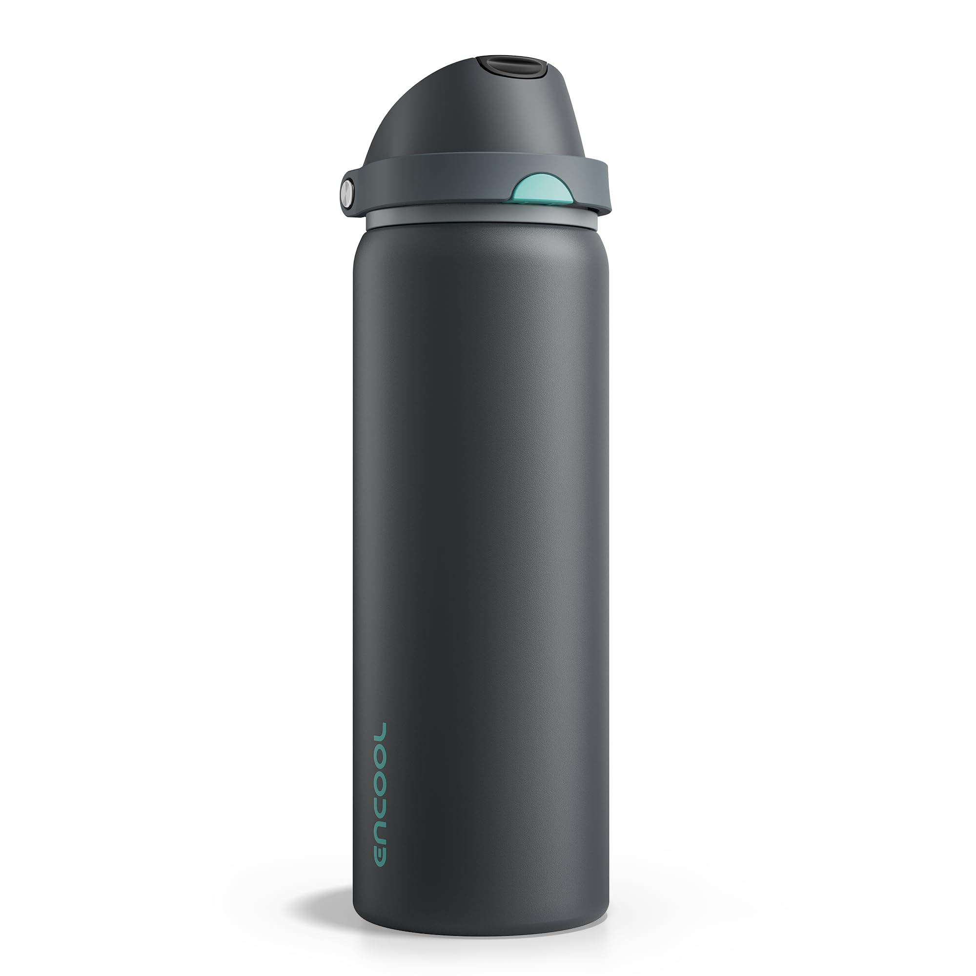 Insulated Water Bottle with Straw - Encool Stainless Steel Water Bottle with Push Button Lid, Leak-Proof &amp; BPA-Free, Keeps Cold for 24 Hours for Sports, Travel, Gym (32 oz, Tuna Grey-Green)
