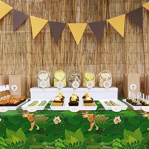 GRESATEK Jungle Animal Table Cloth,Safari Party Table Covers Disposable Plastic Waterproof Safari Theme Tablecloth for Kids Boys Girls Birthday Baby Shower Party Decorations 137 x 274cm