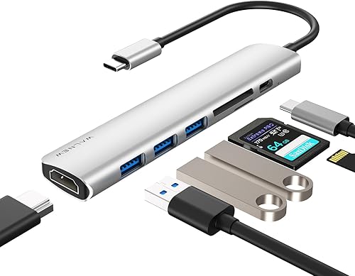 WALNEW 7-in-1 USB C Hub with 100W PD,4K HDMI,SD/TF Reader,USB 3.0, Thunderbolt 3 Dongle Multiport Adapter Type C Dock for Mac/iMac/MacBook M1
