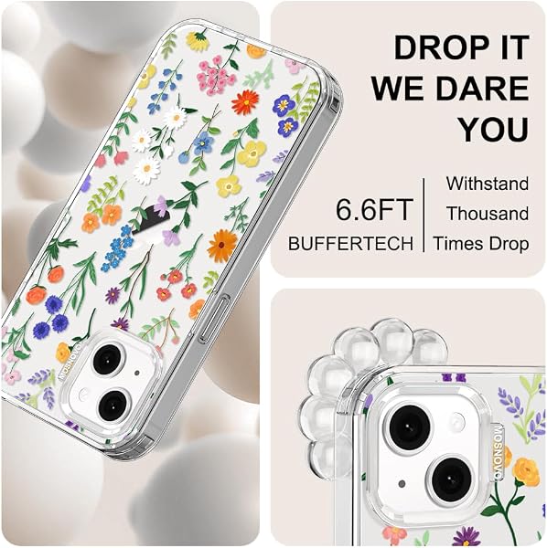 MOSNOVO Hülle für iPhone 13 & iPhone 14, [2m Militärschutz] [Anti-Abblätter-Technologie] Transparente stoßfest TPU Stoßfänger Handyhülle mit Design - Botanische Blumen iPhone 13 / iPhone 14 Botanische Blumen - 5