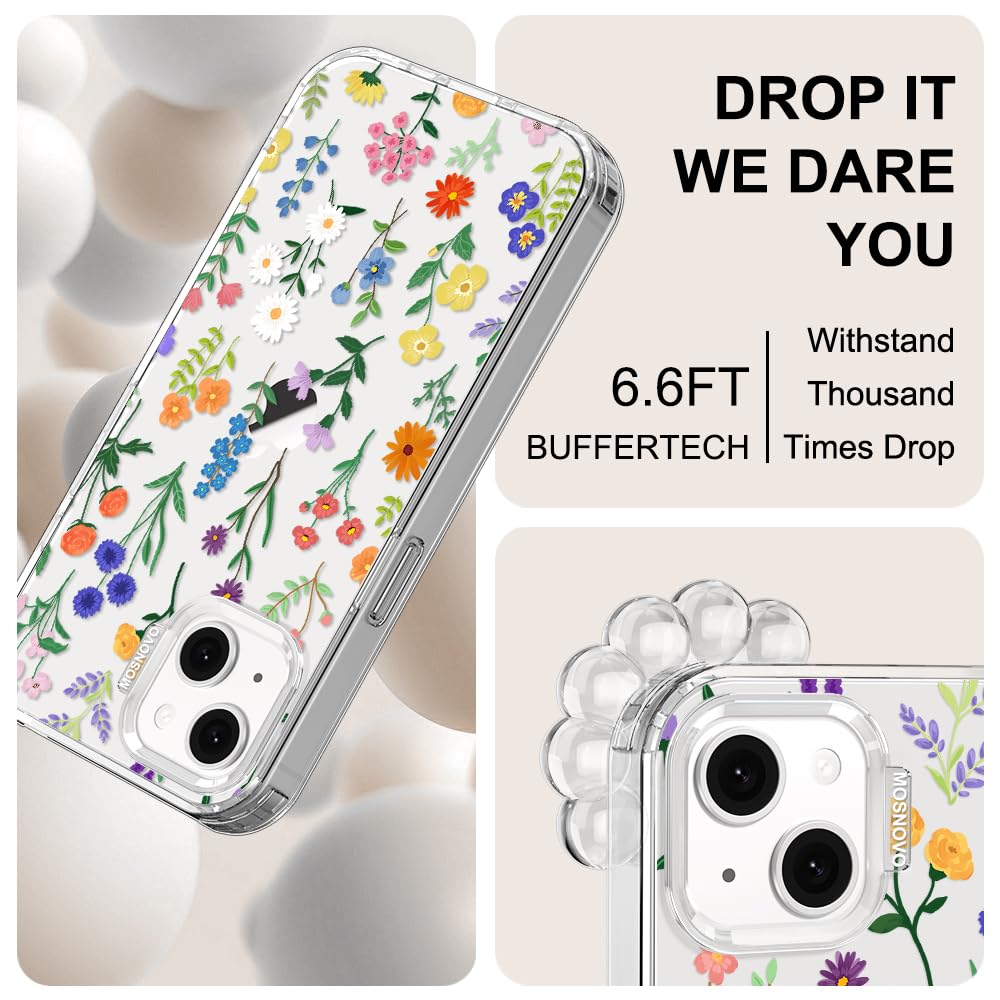 MOSNOVO Hülle für iPhone 13 & iPhone 14, [2m Militärschutz] [Anti-Abblätter-Technologie] Transparente stoßfest TPU Stoßfänger Handyhülle mit Design - Botanische Blumen iPhone 13 / iPhone 14 Botanische Blumen - 5