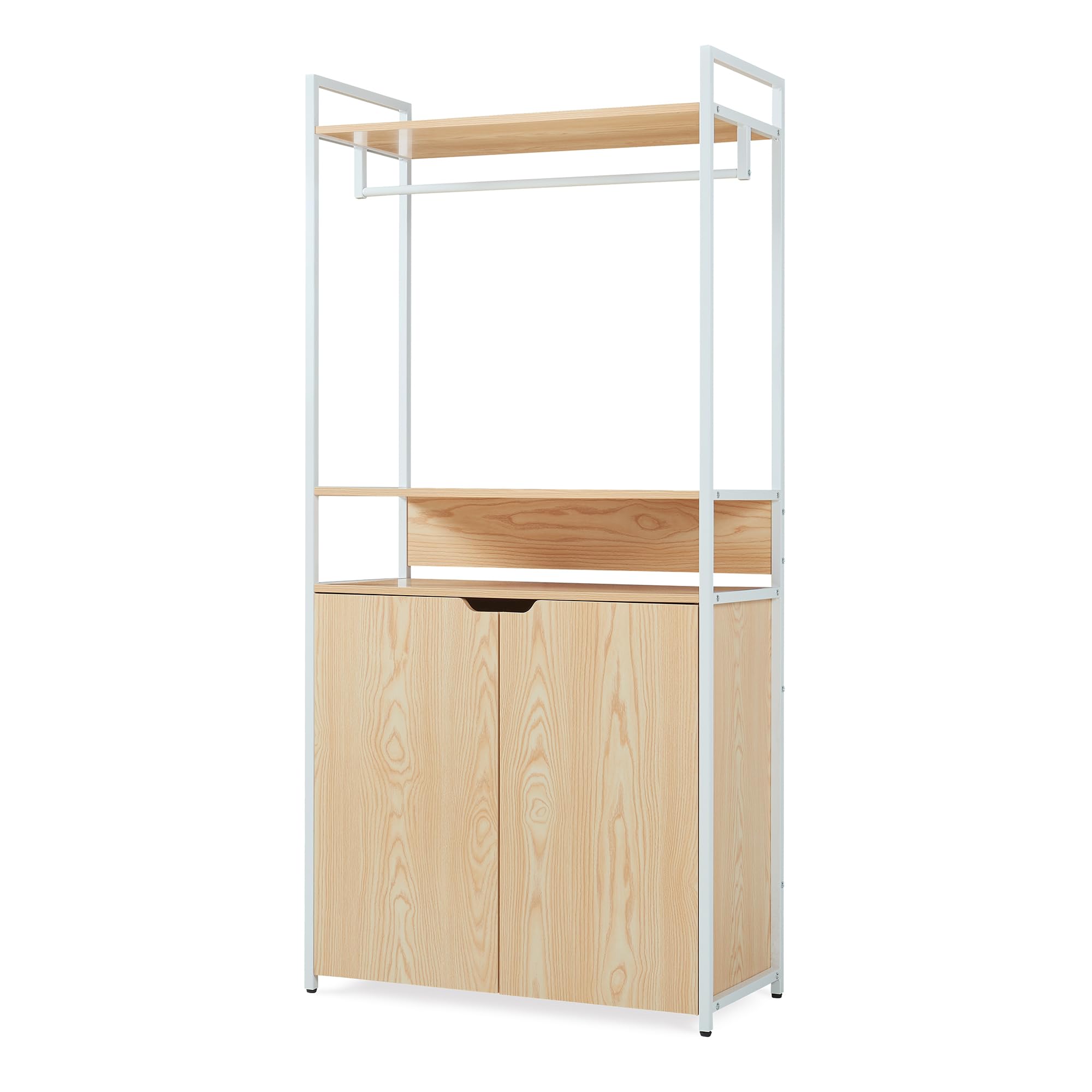 [en.casa] Perchero Burro Larem de Estructura Metálica con Barra y Estante Superior Burro Ropa con 1 Compartimento Abierto y 3 Cerrados Armario para Entrada 180 x 84 x 40 cm - Efecto roble