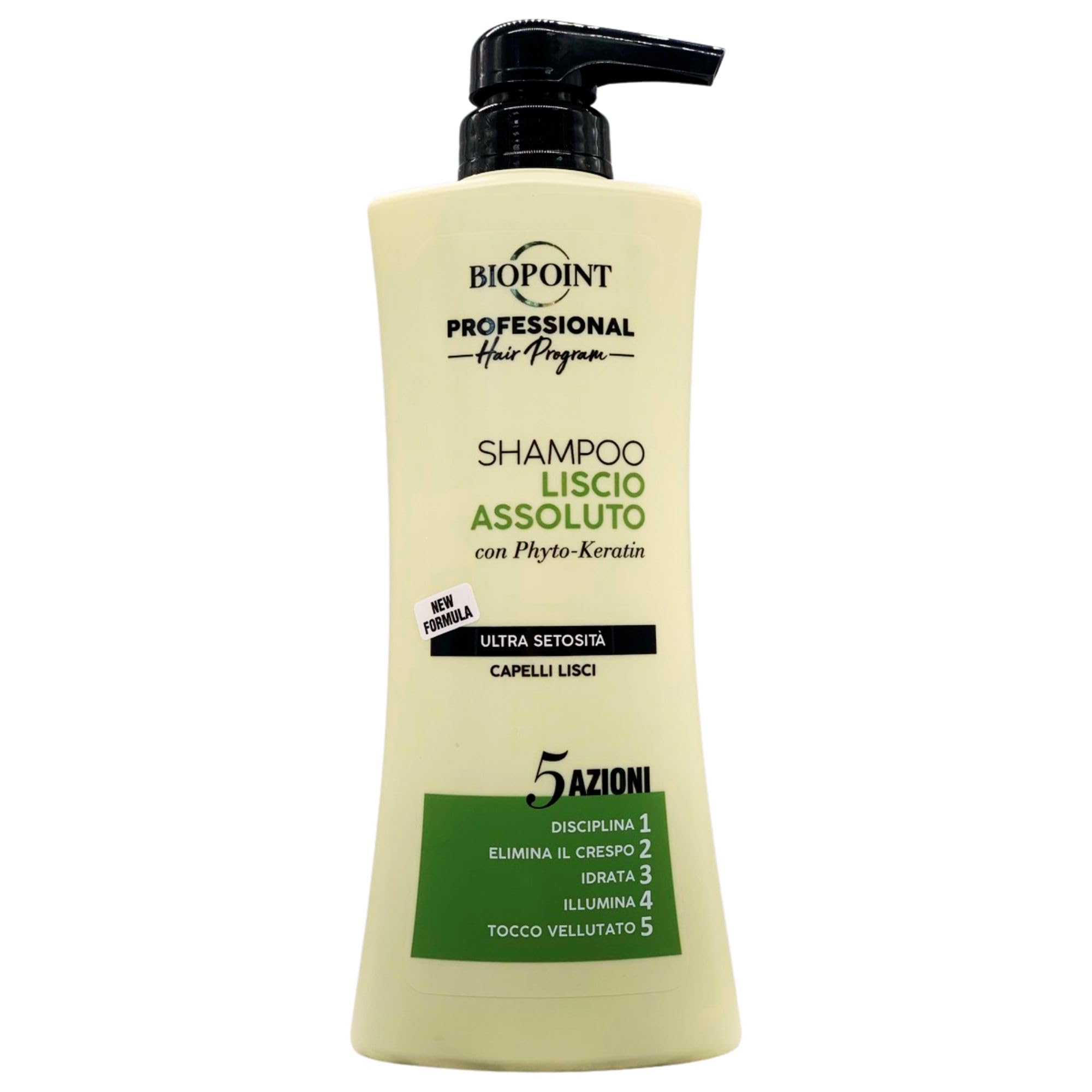 Shampoo LISCIO ASSOLUTO Con Phyto-Keratin, Ultra Setosità, Per Capelli Lisci. 5 Azioni: Disciplina, Elimina Il Crespo, Idrata, Illumina, Tocco Vellutato 400ml (4 Flaconi)