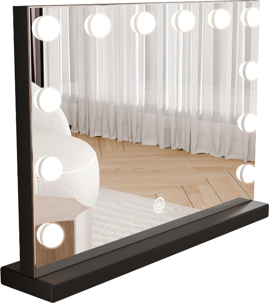 SensaHome Vanity Mirror Pro - Espejo de Maquillaje Estilo Hollywood con 12 Luces LED Regulables, 3 Modos de Luz, 60x40cm - Negro