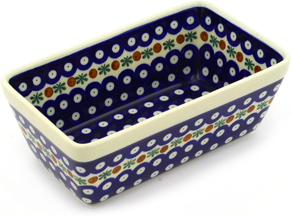 Polmedia Polish Pottery Loaf Pan 8" - Mosquito Pattern Handmade in Boleslawiec Poland by Ceramika Artystyczna + Certificate of Authenticity