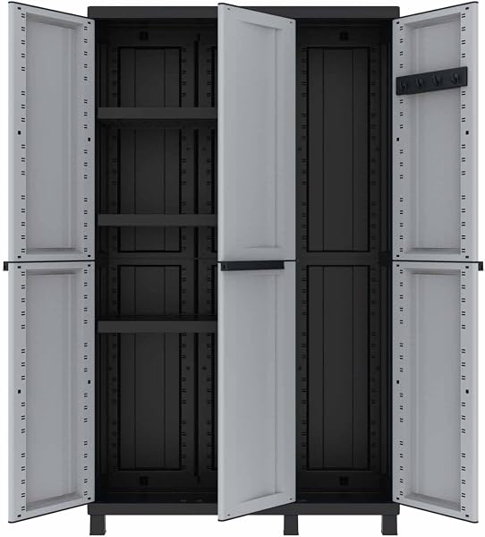 Terry - Twist Black 102a, Armadio Multifunzione a 3 Ante, Portascope con 2 Vani Separati, da Esterno e Interno Coperto, in Plastica, 102x39x170 cm - 4