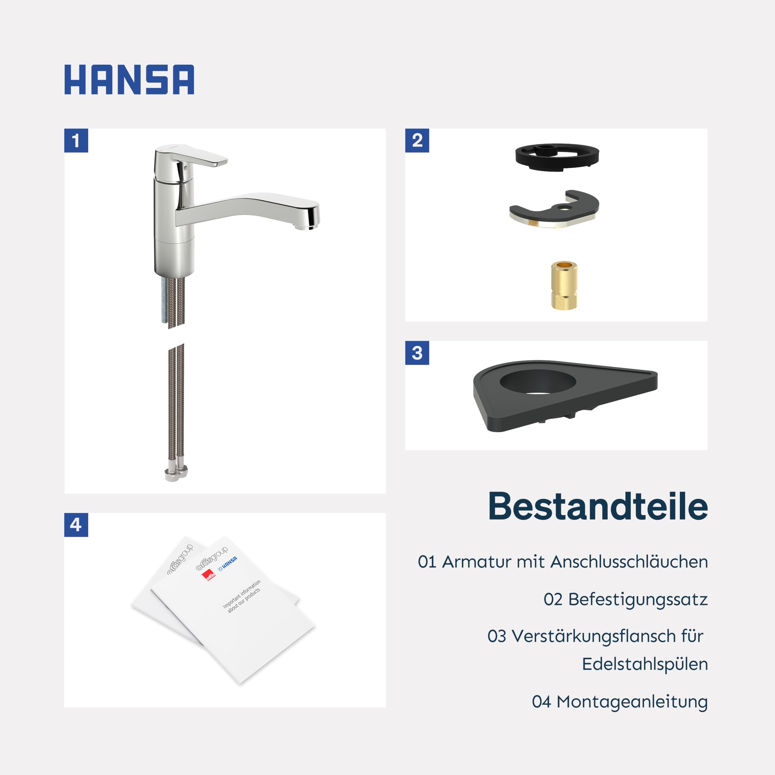 HANSA POLO Küchenarmatur Hochdruck | Armatur 120° schwenkbar I Hoher Auslauf für Töpfe | Wasserhahn Küche aus DZR-Messing I Temperatur & Durchflussbegrenzer I Schnelle Montage am Spülbecken | Chrom
