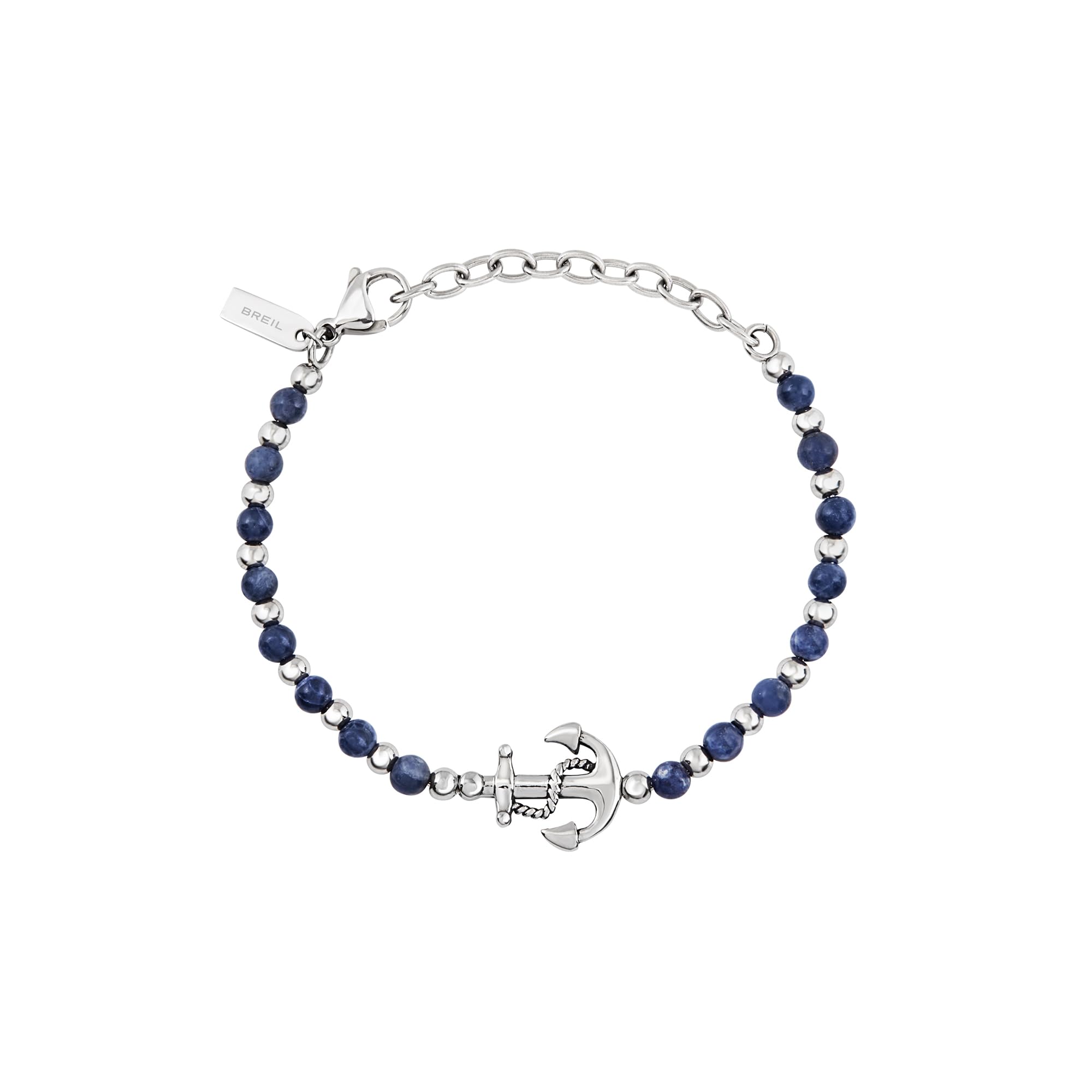 Breil, Collezione Sound Wave, Bracciale Uomo Con Sfere Intervallate In Acciaio Lucido E Sodalite, Arricchito Da Un Ciondolo In Acciaio A Tema Marino, Lunghezza Regolabile-image