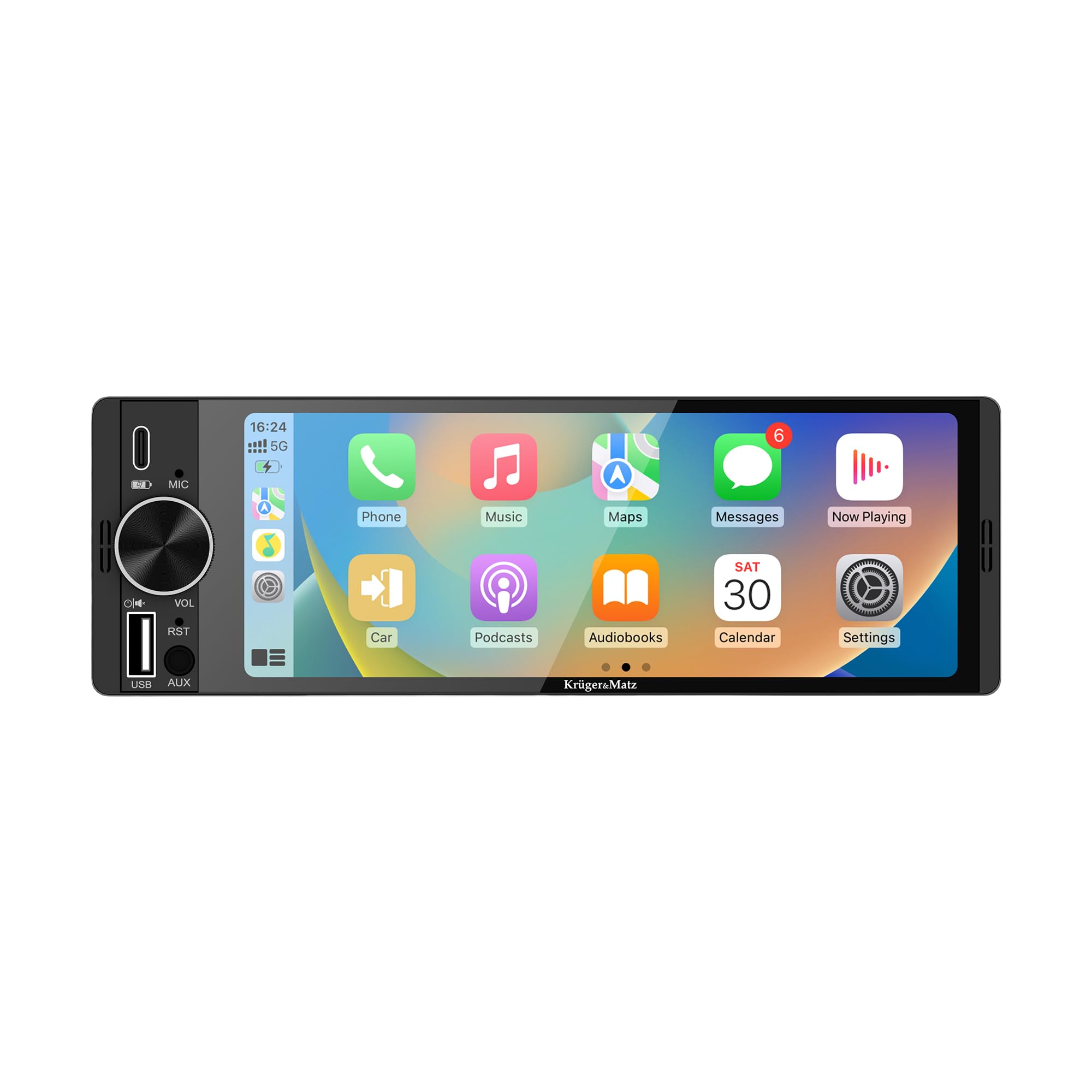 Krüger&Matz Radio Samochodowe KM2016 CarPlay/AndroidAuto 6,3” USB 1DIN