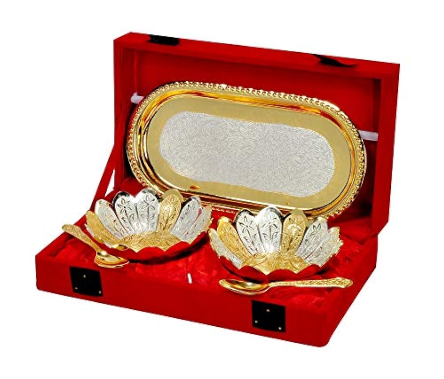 JAIPUR ACE German Silver Gold Plated Bowls and Spoon with Tray Set..-image-31