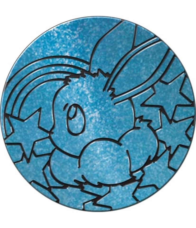 BB-Toy-Trades Compatible con PKM TCG Pin Flipping Coin Shiny Trading Card Sammelkarten Münze mit BB-Toy-Trades Versandschutz - Prismatic Entwicklungen - Evoli Hellblau
