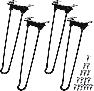 12.6 In Folding Hairpin Table Legs, 4 Pcs Heavy Duty Foldable for Coffee Tables, Easy Install Metal for Furniture, Laptop Tables, Mini Desks, Home DIY Projects, With Screws, Black