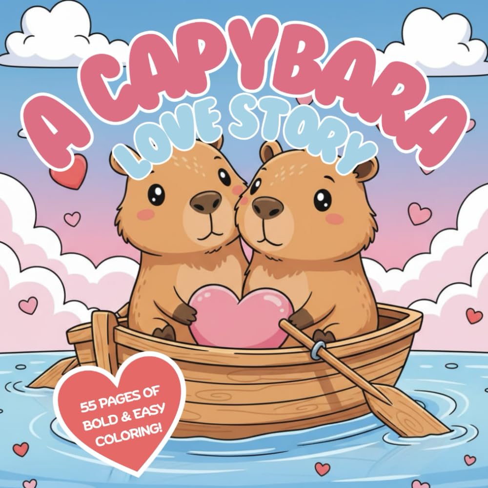 A Capybara Love Story: 55 Adorable Valentine-Themed Coloring Pages for All Ages