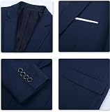Costume Homme Mariage 3 Pièces Slim Fit Smoking Costumes Couleur Pure Formel Veste Gilet et Pantalon Homme, Bleu Marine, M - 4