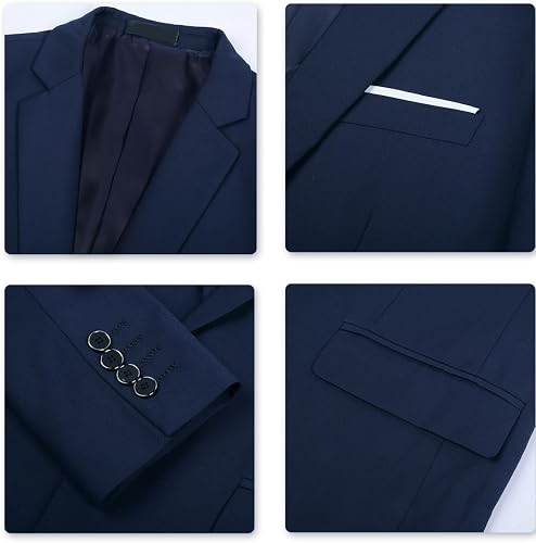 Costume Homme Mariage 3 Pièces Slim Fit Smoking Costumes Couleur Pure Formel Veste Gilet et Pantalon Homme, Bleu Marine, M - 4