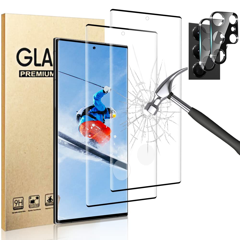 GBBO [2+2 Pack Galaxy S22 Ultra Screen Protector with Camera Lens Film [Fingerprint Unlock Support] [Bubble Free] [9H Hardness] Glass Screen Protector for Samsung Galaxy S22 Ultra 6.8 Inch