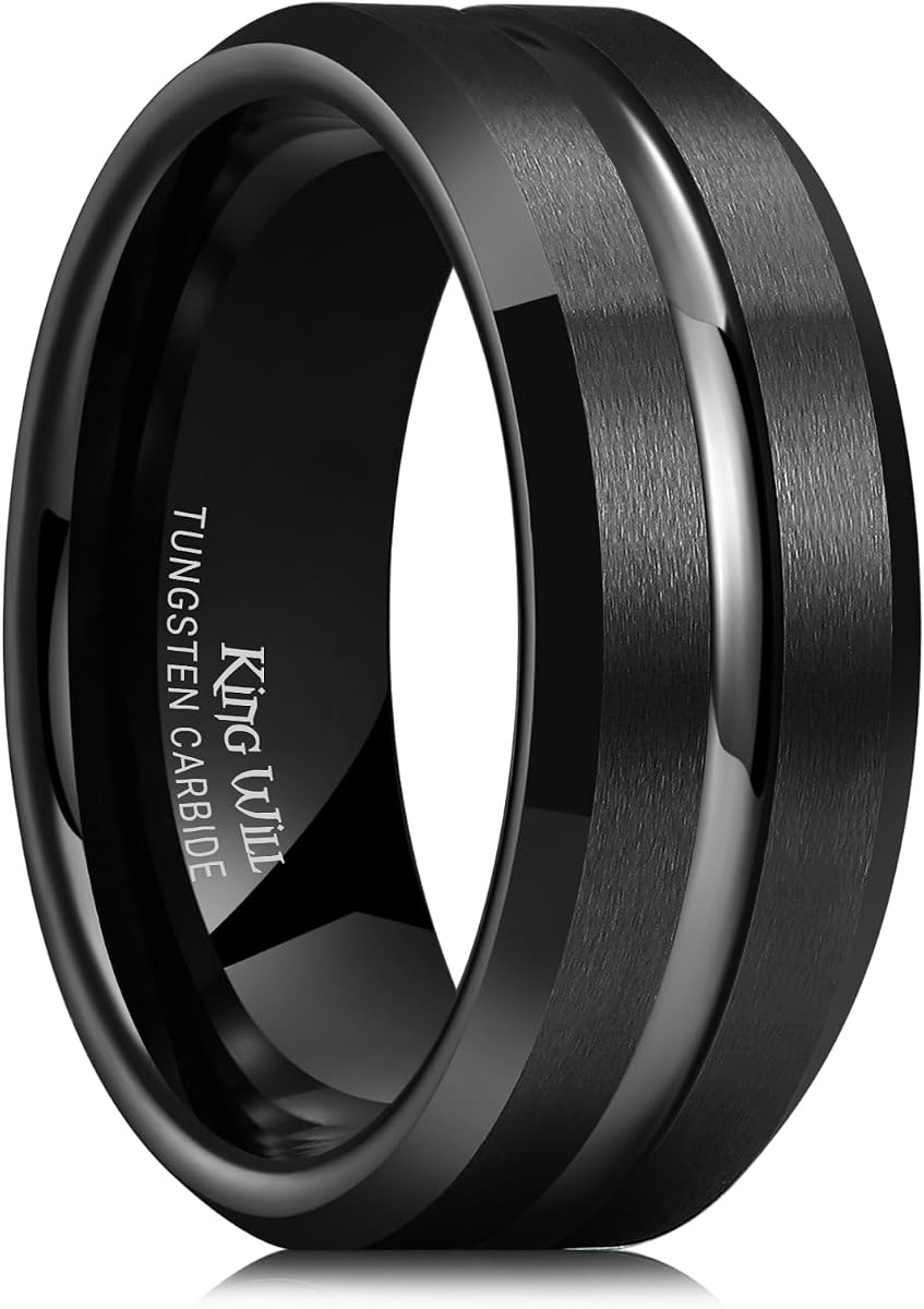 Alianza de boda de carburo de tungsteno King Will para hombre talla 4-16 | 6/8/10 mm de ancho, multicolor disponible con centro ranurado, anillo de bodas adecuado para el trabajo, gimnasio, ajuste cómodo, tamaño 4-16