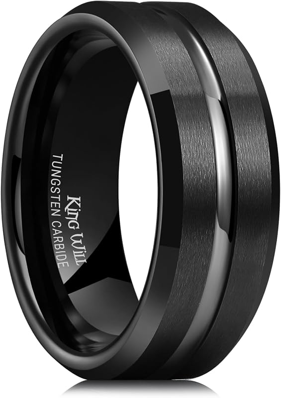 Alianza de boda de carburo de tungsteno King Will para hombre talla 4-16 | 6/8/10 mm de ancho, multicolor disponible con centro ranurado, anillo de bodas adecuado para el trabajo, gimnasio, ajuste cómodo, tamaño 4-16