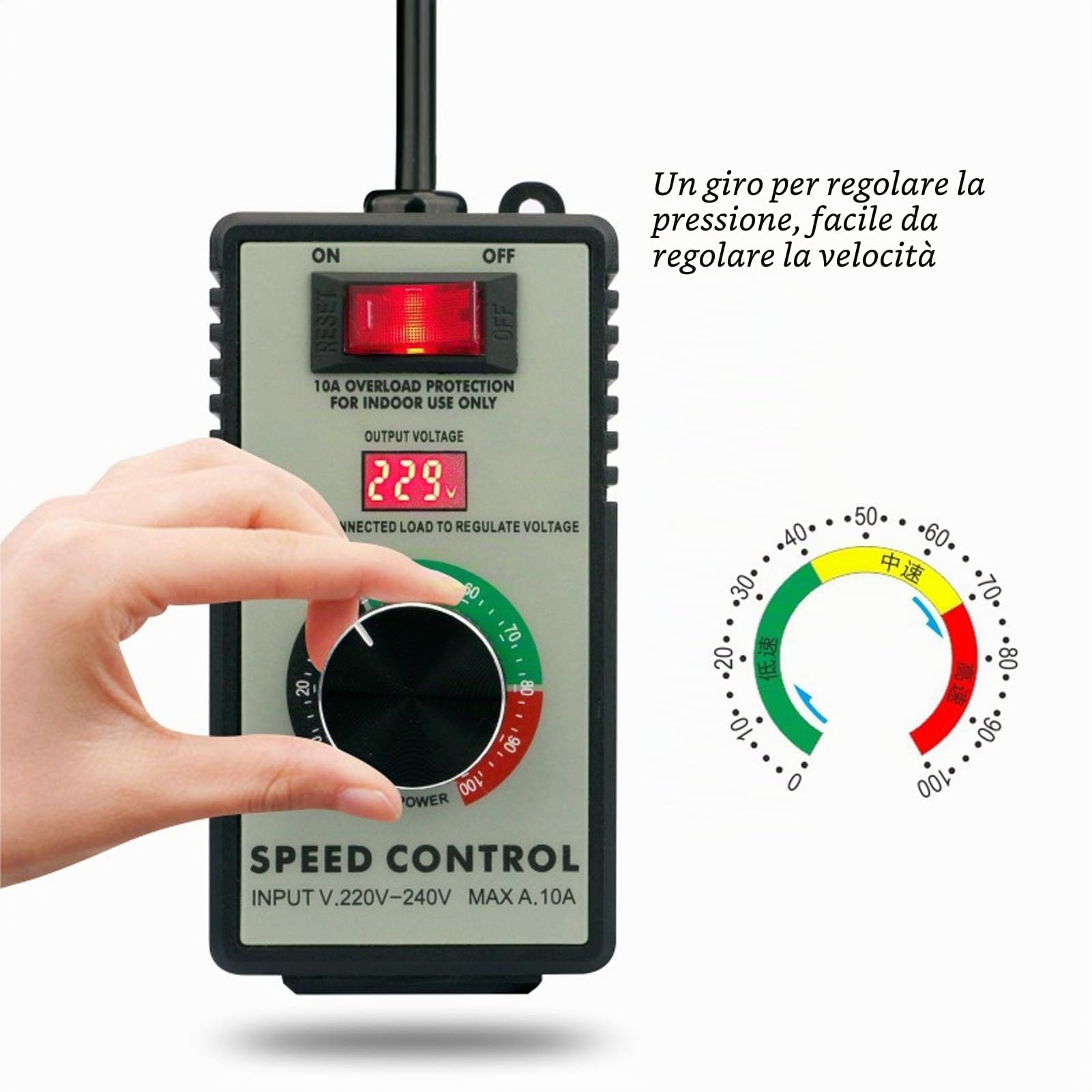 Regolatore di velocità del Motore CA da 4000 W Materiale ABS Regolatore di Tensione Elettronico da 220-240 V A 0-220 V 10 A Reostato Regolatore di velocità Variabile Regolazione