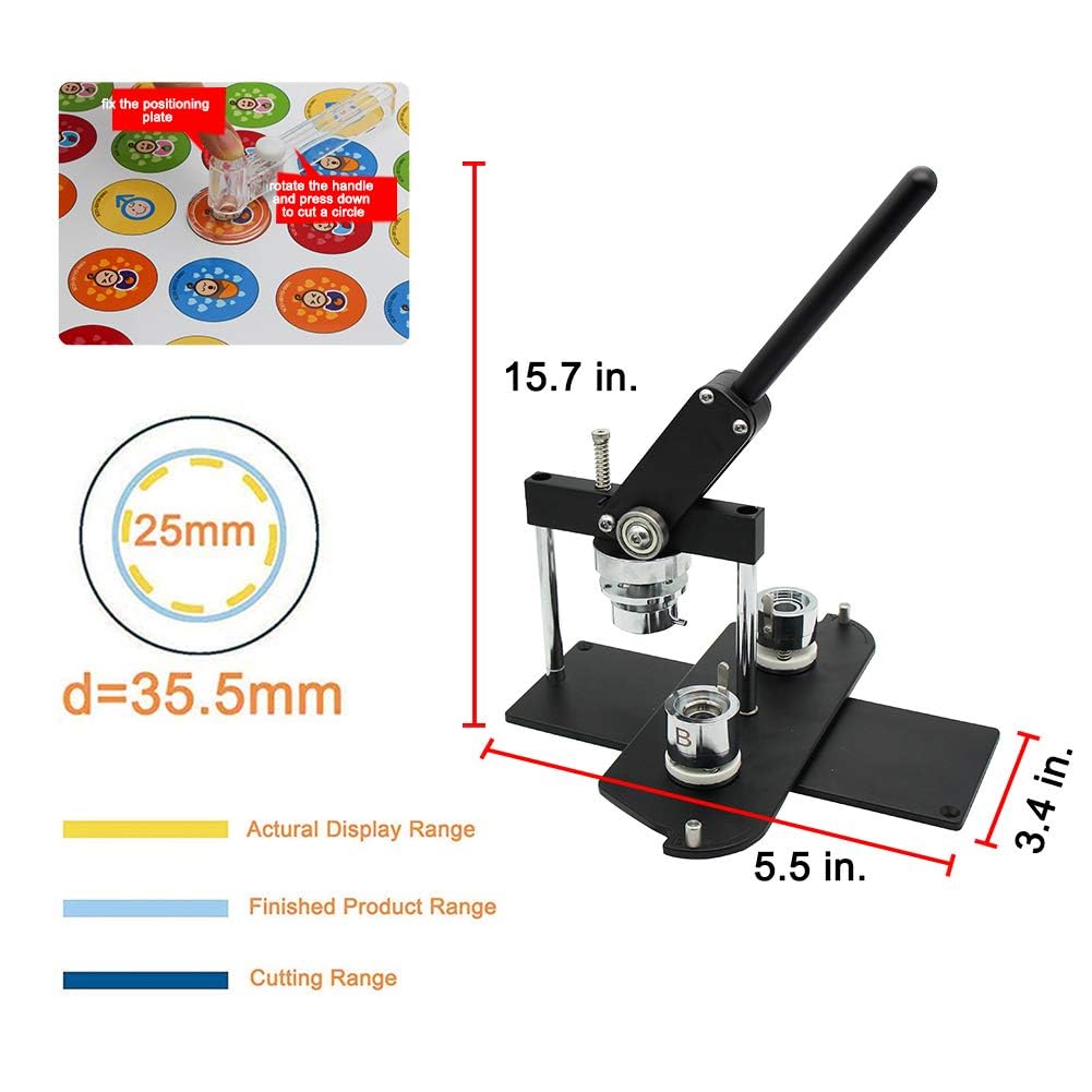 ChiButton Maker 25 mm (1") zestaw do przygotowywania guzików – wyciskarka do odznaki B400 + okrągłe formy 25 mm + zestaw 500 elementów przycisków + regulowany nóż do koła (czarny)