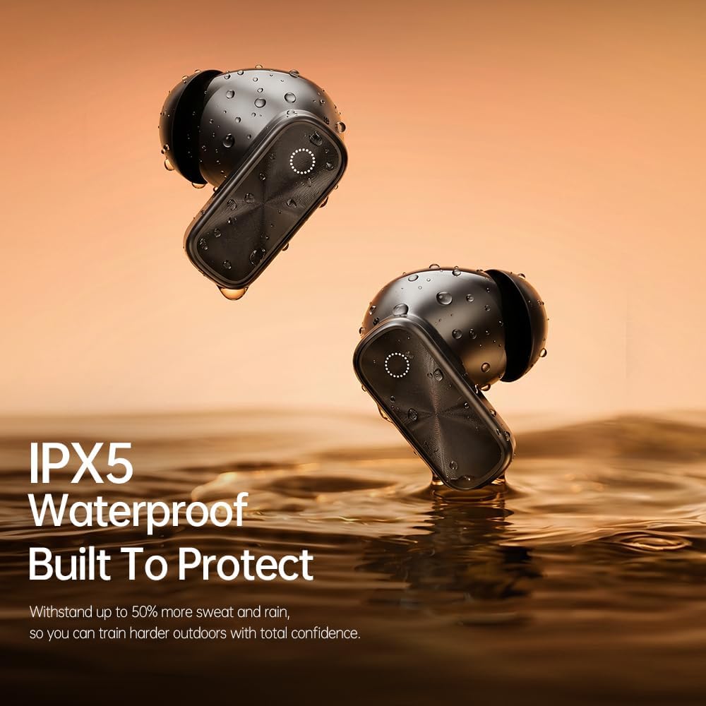 MS125 Earbuds Wireless Bluetooth with LCD Touchscreen, Bluetooth 6.0 Headphones Featuring Tap to Skip Tracks, Time Display & 5 EQs, IPX5 Waterproof, 48H Battery Life, Includes Lanyard (Black)
