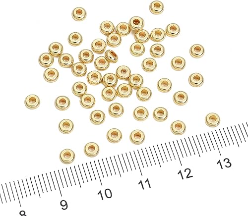 Miniatura 3 de Cuentas espaciadoras de Roudelle chapadas en oro de 14 quilates, 0.157 x 0.071 in, 50 unidades para hacer joyas, no se deslustran