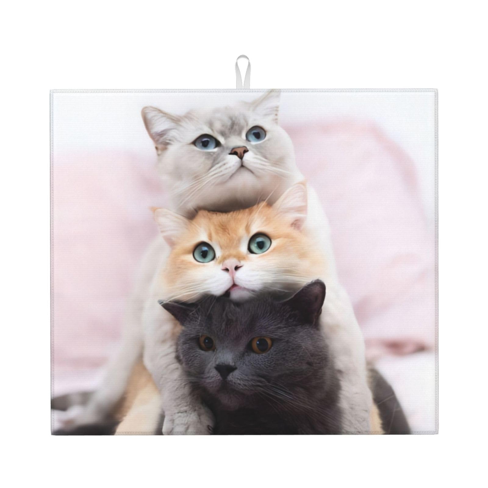 YYHWHJDE Cats Prints Kitchen Drying Mat - Absorbent Dish Drying Throw with Vibrant Prints, Quick-Dry Countertop Layer for Dishes & Appliances - Non-Slip & Foldable