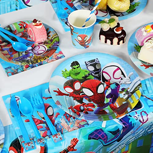 Spiderman And His Amazing Friends Birthday Party Supplies Decorations, Spiderman Theme Backdrop, Spiderman Tablecloth Balloons Kit Cups Plates Napkins Tableware Set For Kids Birthday Party Supplies Party Favor #TOP3