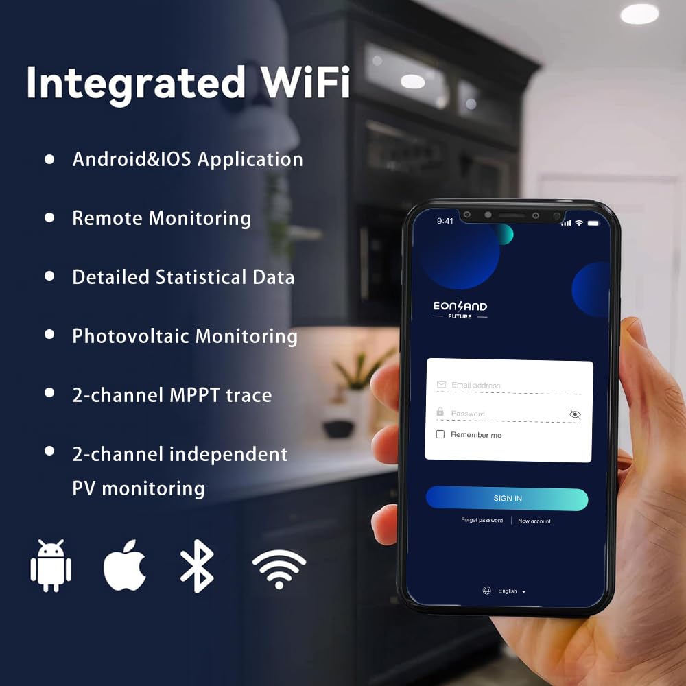 EON-MI800S - Micro inverter 800 W, doppio MPPT, 16-60 V DC, controllo app WiFi e Bluetooth, plug & play, IP67, certificato VDE, leggero, ideale per centrali elettriche da balcone