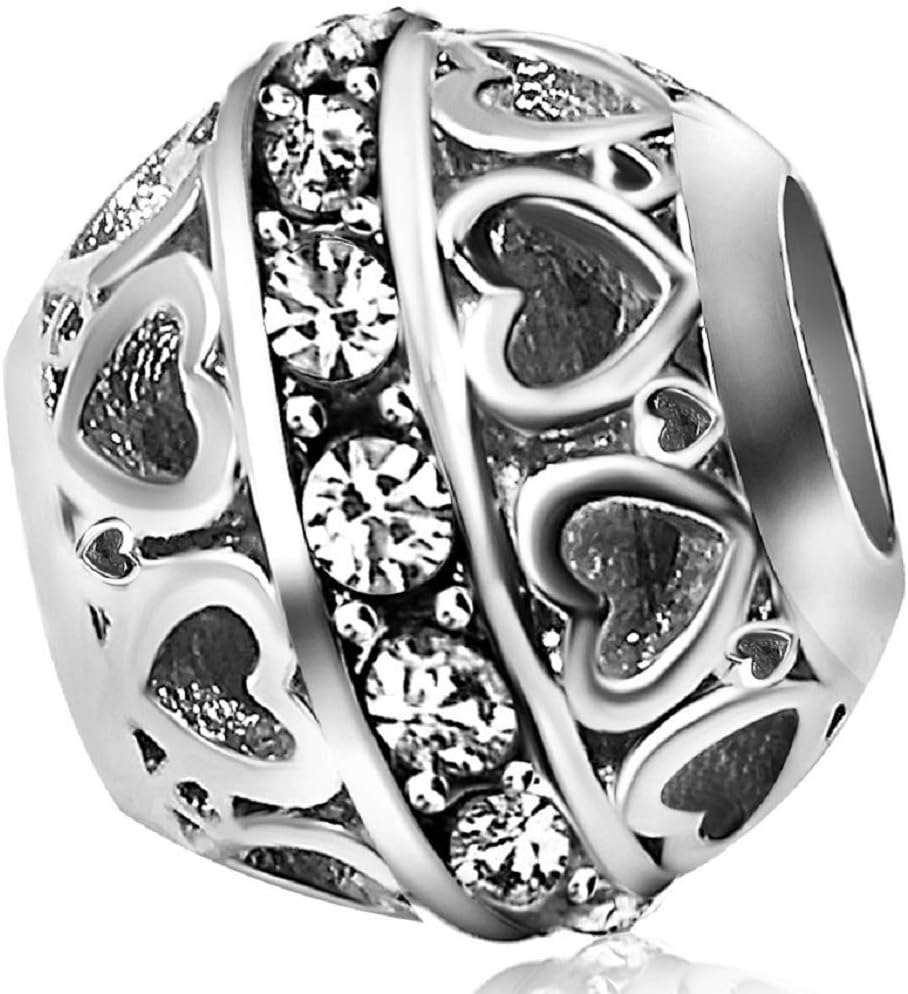 JMQJewelry Lucky Heart Love Heart Birthday Birthstone Jan-Dec Womens Bead Charms for Bracelets Mother Grandma Sister Wife Christmas Jewelry