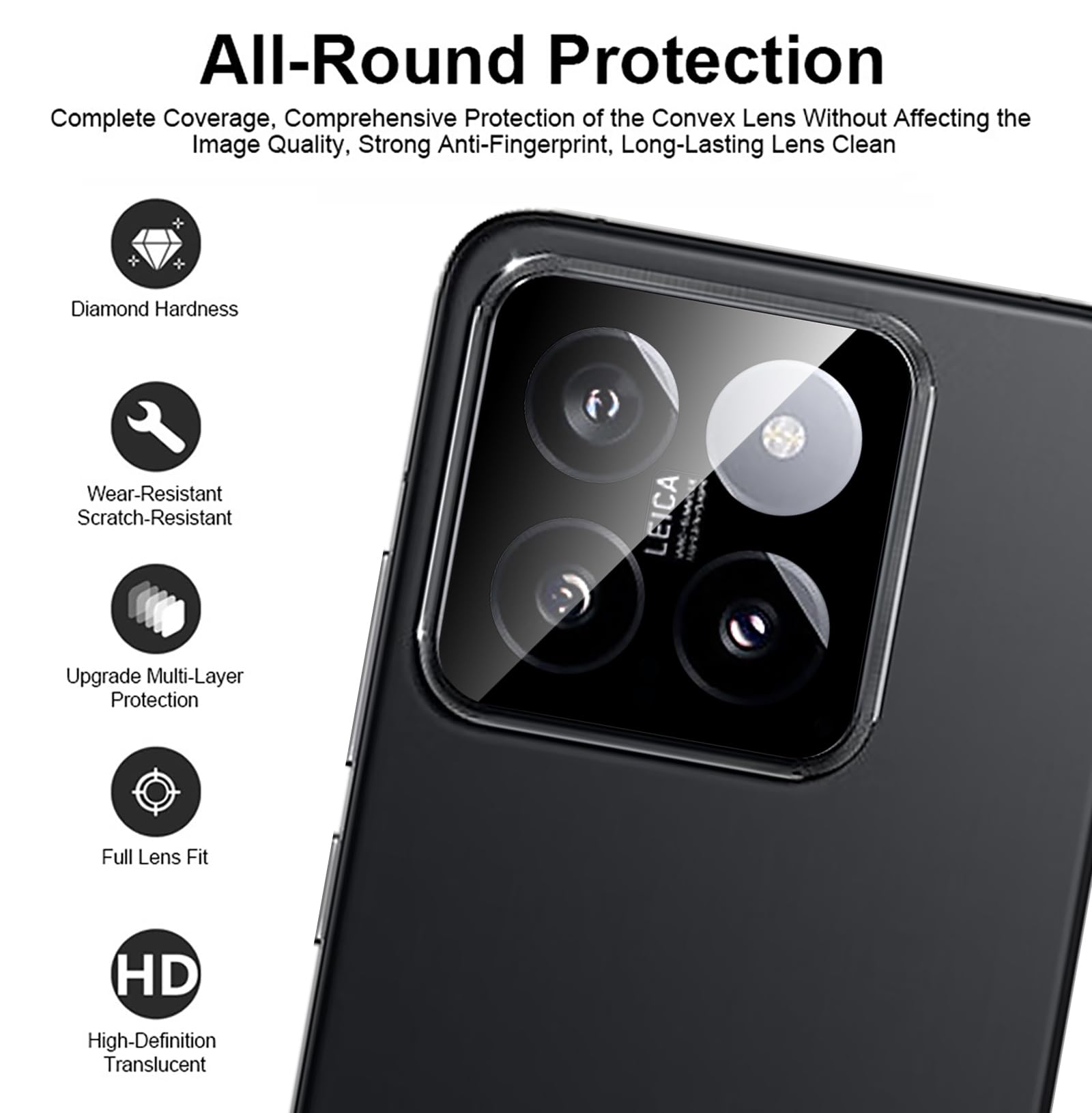 GIOPUEY 2 Pezzi Pellicola Fotocamera Compatibile con Xiaomi 14 PRO, HD Vetro Temperato [Anti-Impronta Digitale] Protezione Fotocamera per Xiaomi 14 PRO