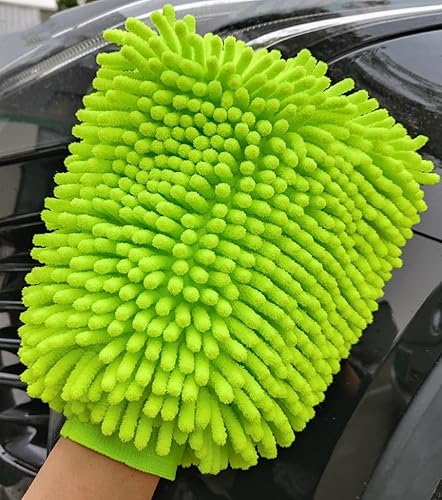 car Wash Mitt(5.9In × 7.08In), Scratch-Free Double-Sided Wash Brush, Microfiber Wet & Dry Soft Plush Gloves for Cleaning Home and car, Machine Washable, Green