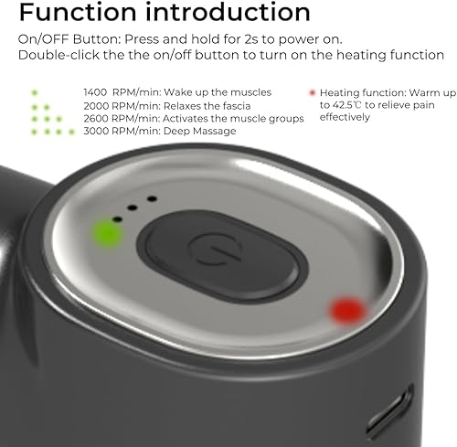 Miniatura 3 de Mini pistola de masaje con calor, pistola de masaje de tejido profundo, masajeador muscular de percusión portátil con 4 cabezales de masaje para