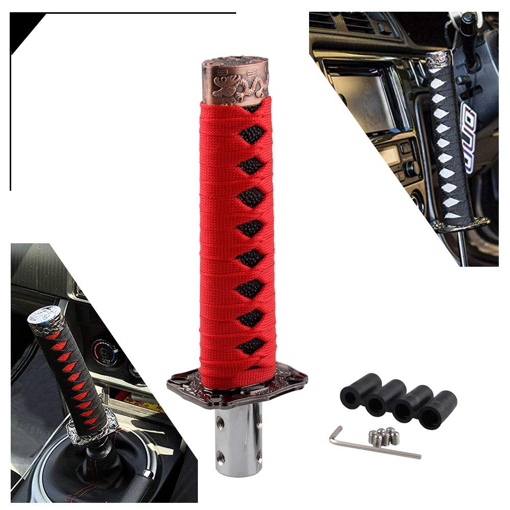 Gear Shift Knob Sword Shift Knobs Katana Samural Shift Gear Lever Universal Fit for Manual Cars Most Automatic Cars with 4 Adapters Red + Black