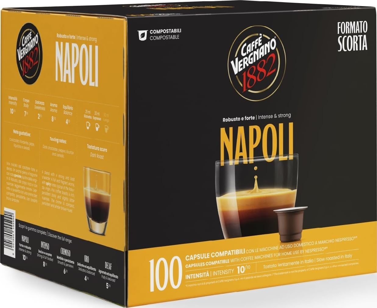 Caffè Vergnano 1882 - Capsule Compatibili Nespresso, Napoli | Pack da 100 Capsule