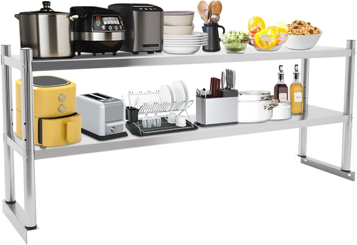 2-Tier Stainless Steel Shelving, 12x60 Inches Adjustable Shelf Storage Unit, Heavy Duty Storage Rack Shelving for Garage Storag Kitchen