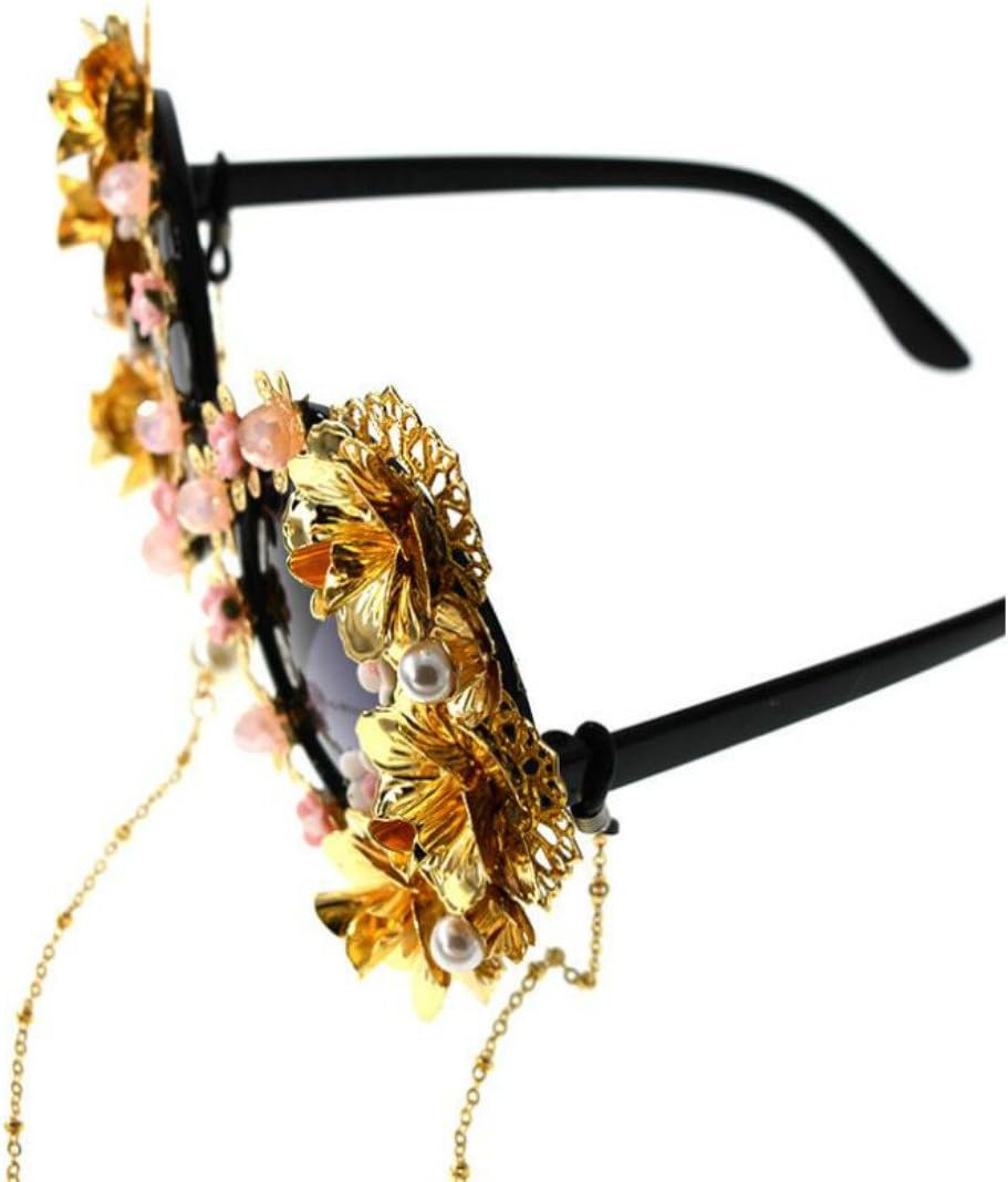 Colygamala Women's Metal Flower Vintage Chains Eyewear Sun Glasses Fashion Luxury Baroque Sunglasses With Case