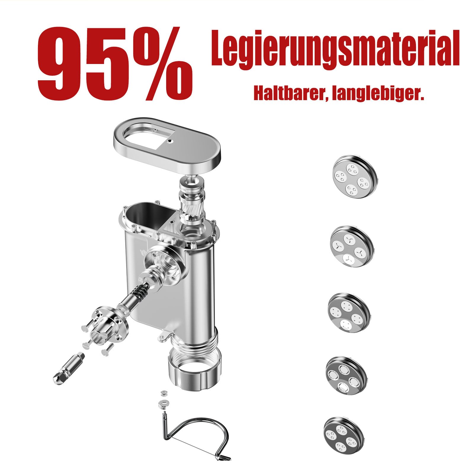 Eascandy Metall Gourmet Pasta Press Aufsatz für KitchenAid Standmixer - Langlebiger Metall Pasta Maker Aufsatz mit 5 austauschbaren Platten für frische hausgemachte Pasta
