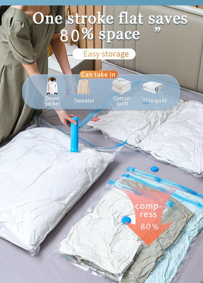 Generic-Space Saver Vacuum Storage Bags - 80% Space Saving - Multiple Sizes - Thickened Material - Double Zipper - clear - Includes Hand Pump (5, 1 Jumbo, 2 Large, 2 Medium)