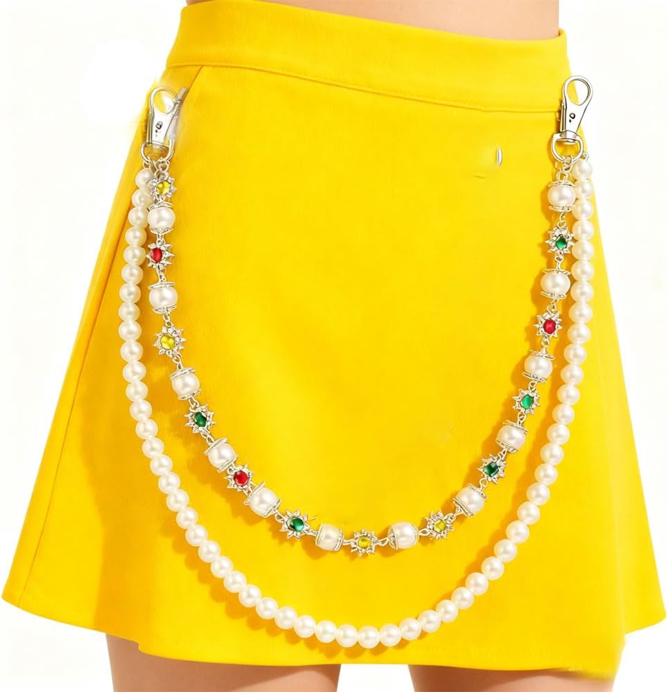 Layered Pants Chain Hip Hop Gothic Wallet Chain Metal Pearl Punk Jeans Chain with Rhinestone for Women Men image 3