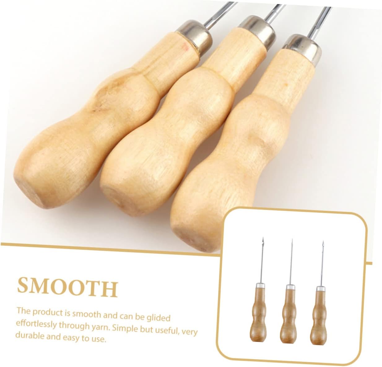 TOPPERFUN 3pcs Handmade Leather Stitching Tools Wooden Handle DIY Sewing Awls for Leather Craft Punching Tools