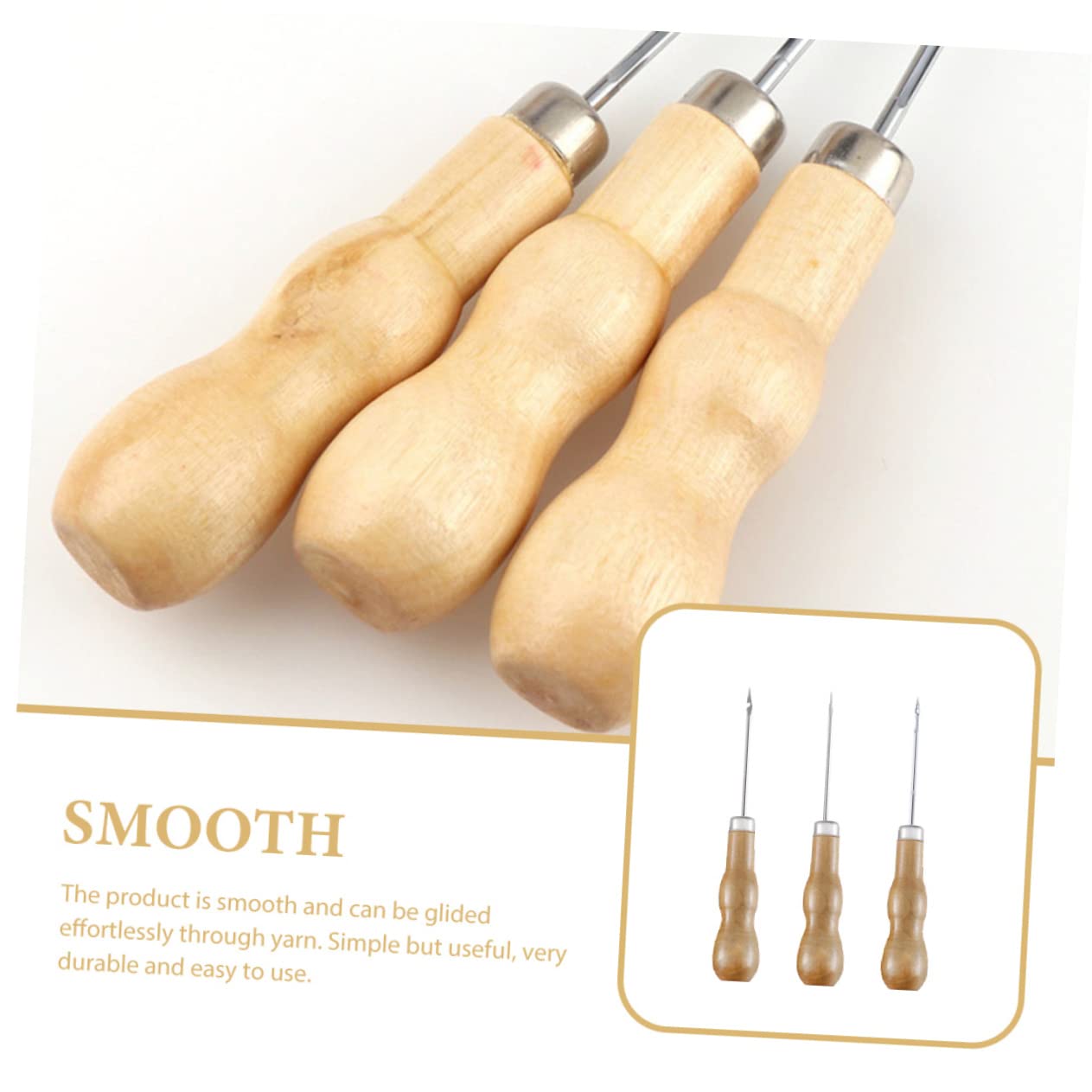 HOMSFOU 3Pcs Repair Tools with Wooden Handle Awls for Sewing and Patchwork Carpets Canvas Upholstery and Durable and Portable Prickers