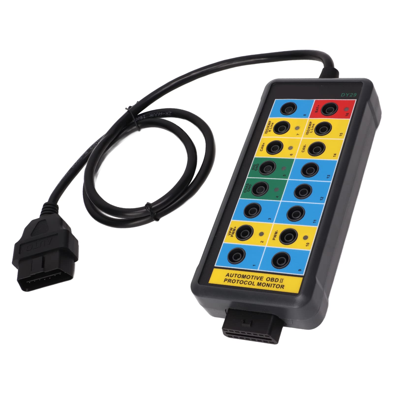 Qiilu 16-poliger OBD2-Breakout-Box OBDII-Protokolldetektor Schnelle Erkennung und einfacher Zugriff auf Überwachungssignale Diagnoseprotokolldetektor OBDII-Schnittstelle für Fahrzeuge
