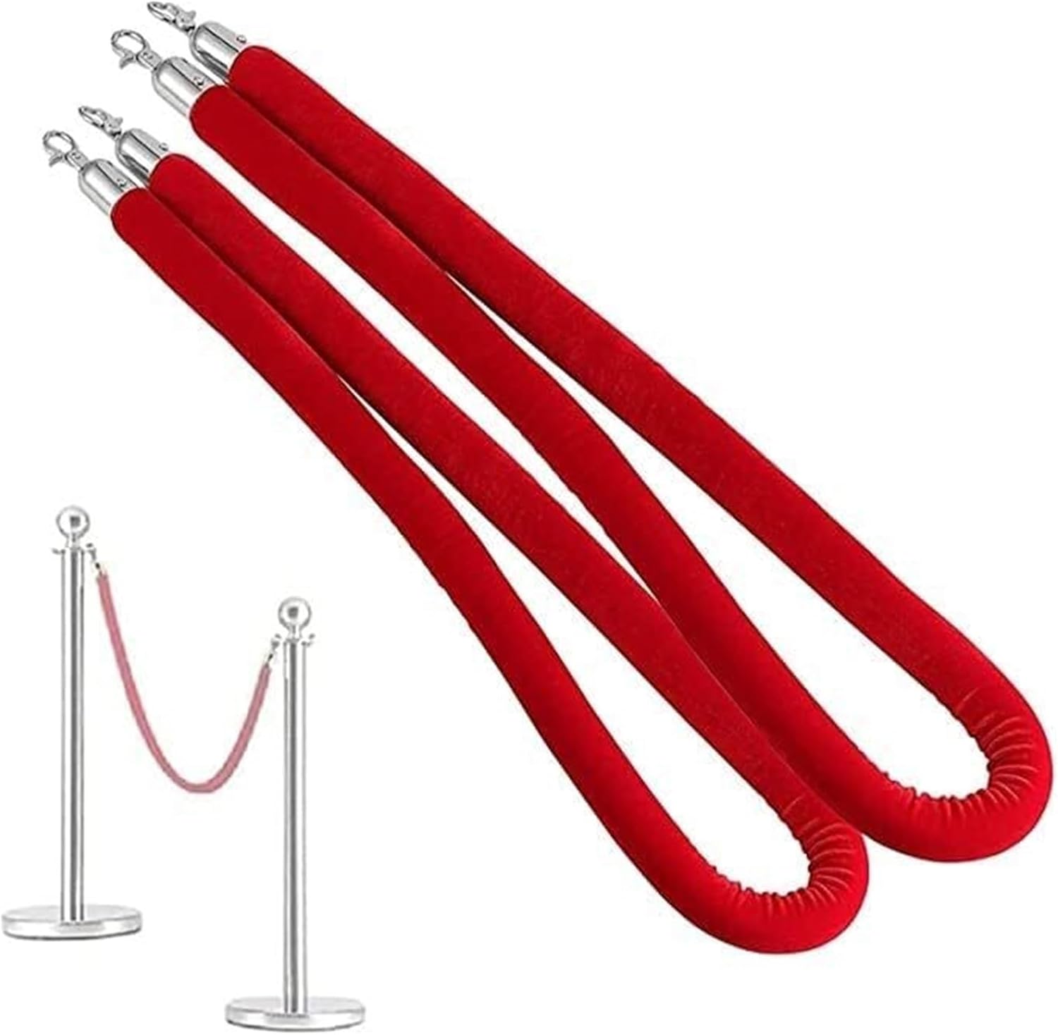 Green Velvet Rope with Silver Clasps - 1.20m (4.5ft) Crowd Control Barrier Ropes, 2-Pack VIP Queue Management for Events, Clubs, Hotels, Banks, and Parties