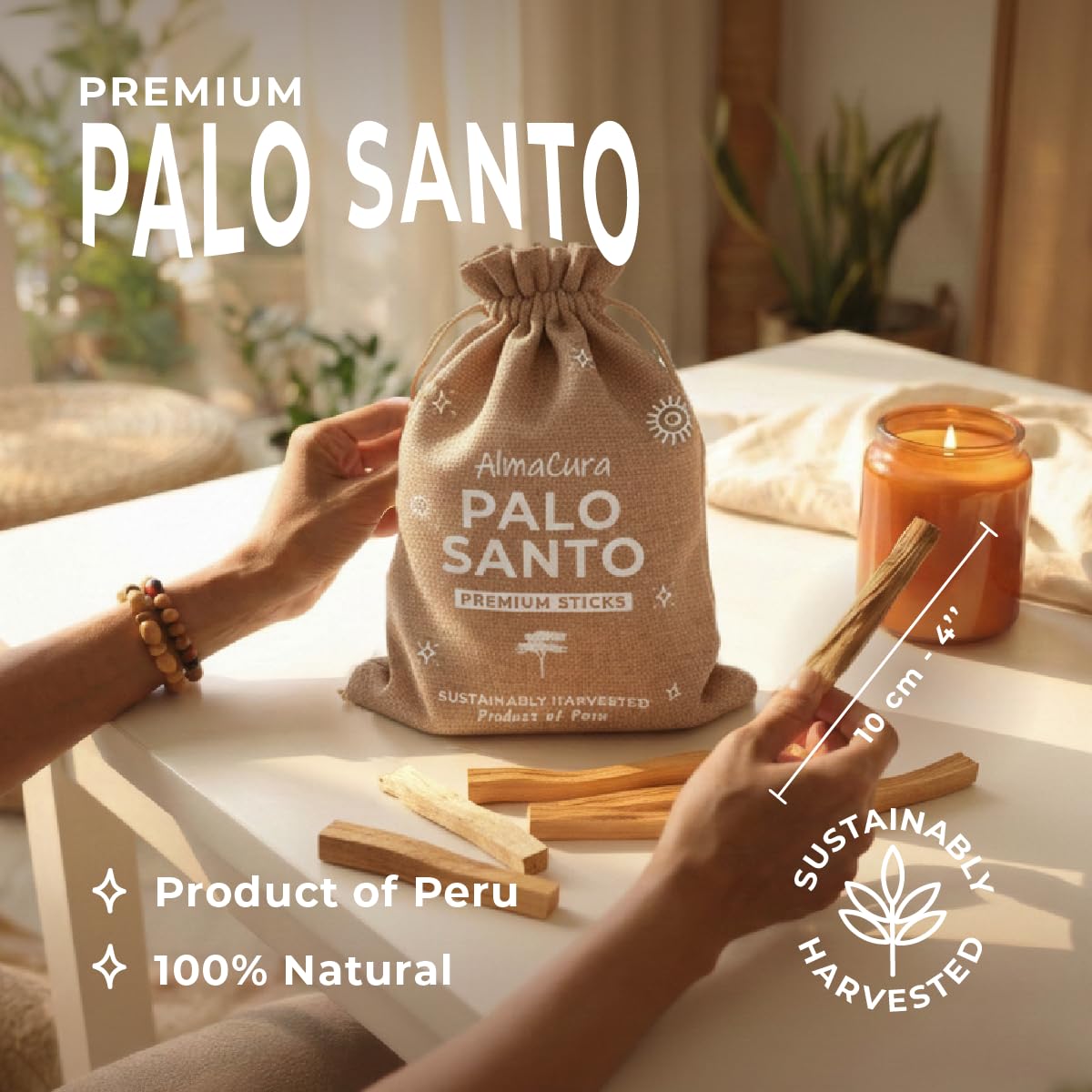 Palo Santo Premium 0,5 kg Bulk Real Sticks AlmaCura (Soul Healing) Authentic from Peru (not Ecuador) Ethically Harvested Used for Meditation, Stress Relief, Energy Cleansing. (no burlap bag)