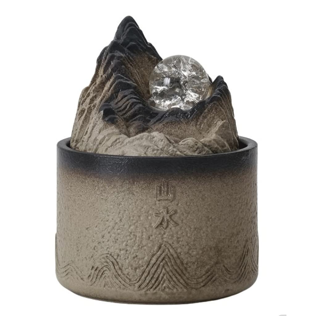 Fontaine de table circulation eau decoration interieur lampe USB marron